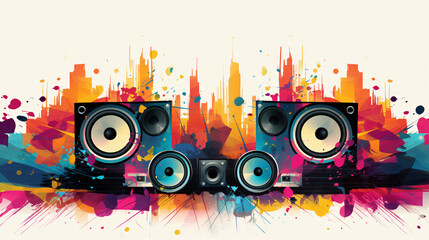 Abstract music background with speakers - obrazy, fototapety, plakaty