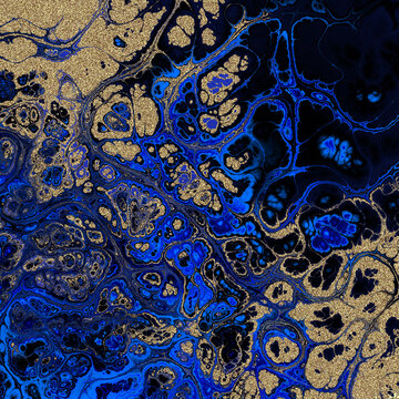 Abstract Marble texture. Fractal digital Art Background. High Resolution. Dark blue marble texture with gold veins. Can be used for background or wallpaper