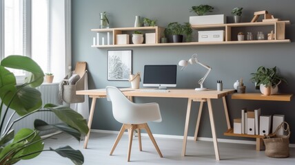 Inspiring office interior design Scandinavian style Office featuring Natural elements architecture. Generative AI AIG 31.