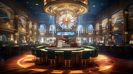 Obraz premium Casino Glamour Dynamic Roulette Table Amidst the Neon Thrill