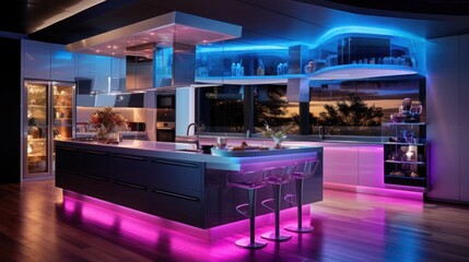 Cutting-Edge Smart Kitchen Futuristic Design and LED Innovation - obrazy, fototapety, plakaty
