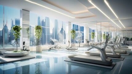 A modern wellness center in a bustling metropolis