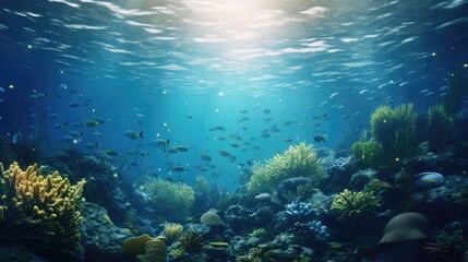 Fototapeta na wymiar Underwater Scene With Sun Rays and Sun