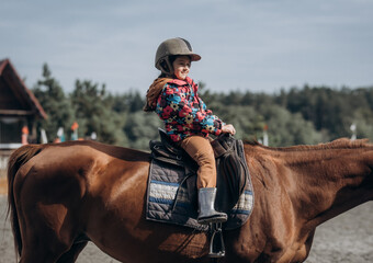 Horse riding, portrait of lovely equestrian on a horse