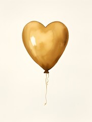 Drawing of a Heart shaped Balloon in dark gold Watercolors on a white Background. Romantic Template with Copy Space