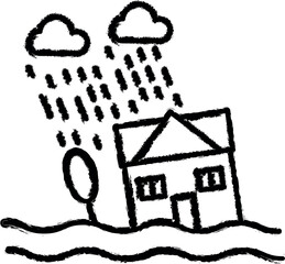Flooded house, water icon grunge style vector