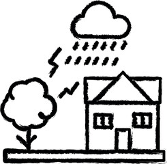 Rain, house, tree, thunder icon grunge style vector