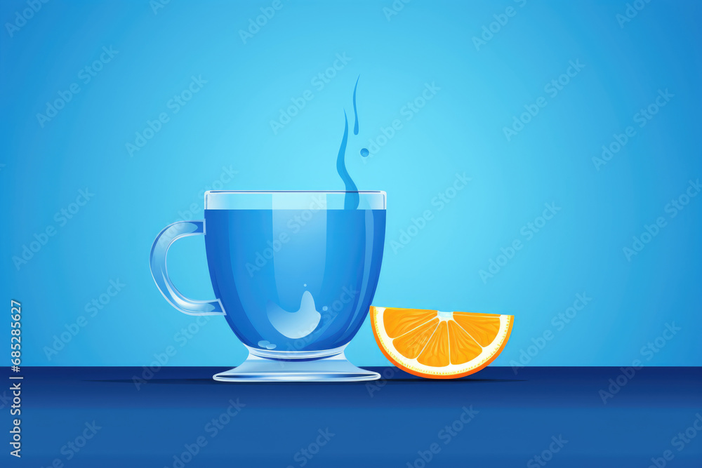 Poster a cup of tea with a refreshing slice of orange on the side. perfect for adding a touch of citrus to 