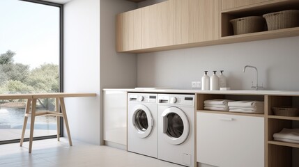 Uncluttered minimalist laundry room with clean lines  AI generated illustration