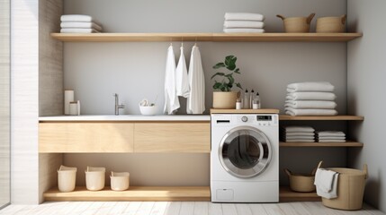 Uncluttered minimalist laundry room with clean lines AI generated illustration