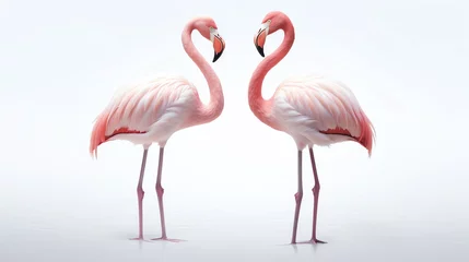 Tuinposter two flamingos standing on a white surface © Ruben