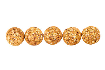 five round cookies are collected in a row