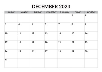 December 2023 calendar, simple and minimalist - obrazy, fototapety, plakaty