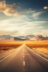 Fototapeta na wymiar Desolate empty road stretching through a desert AI generated illustration