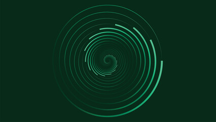 Abstract spiral vortex round background in dark green color.