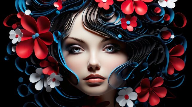 Abstract quilling mystical french woman UHD wallpaper