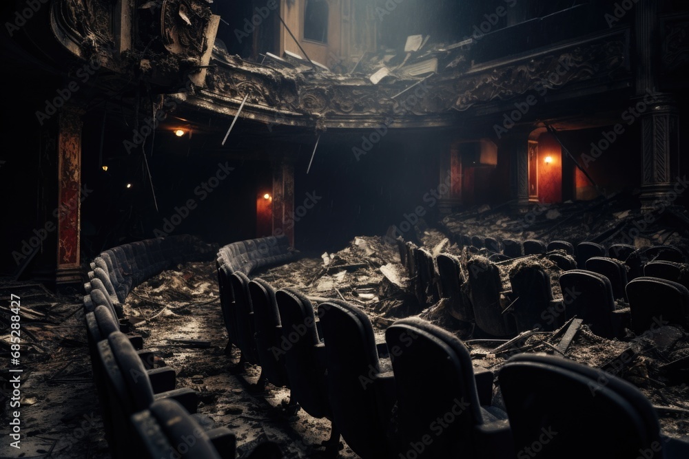 Aufkleber an empty theater with rows of seats, ready for an audience. perfect for illustrating the anticipatio