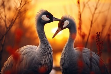 Fototapeta premium A picture of a couple of birds standing next to each other. This image can be used to represent companionship, love, or unity in various projects.