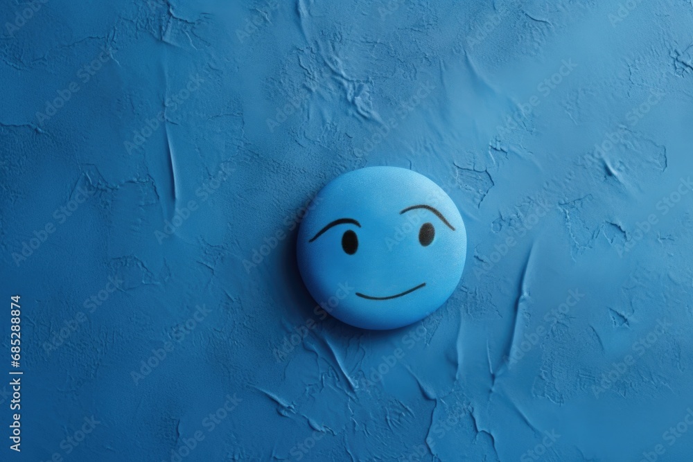 Poster a blue button featuring a smiley face. this versatile image can be used for various purposes.