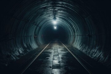 A picture of a dark tunnel with a small light at the end. This image can be used to represent hope, overcoming challenges, or finding a way out of difficult situations.