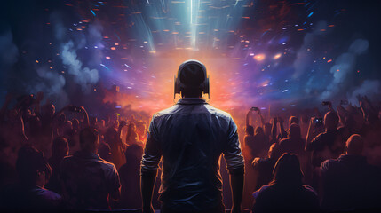 back view of dj in the club with party people