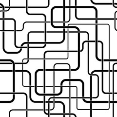 Line seamless pattern. Repeating abstract black lines isolated on white background. Repeated geometric shape for design prints. Monocrome lattice repeat ornament. Geometry texture. Vector illustration