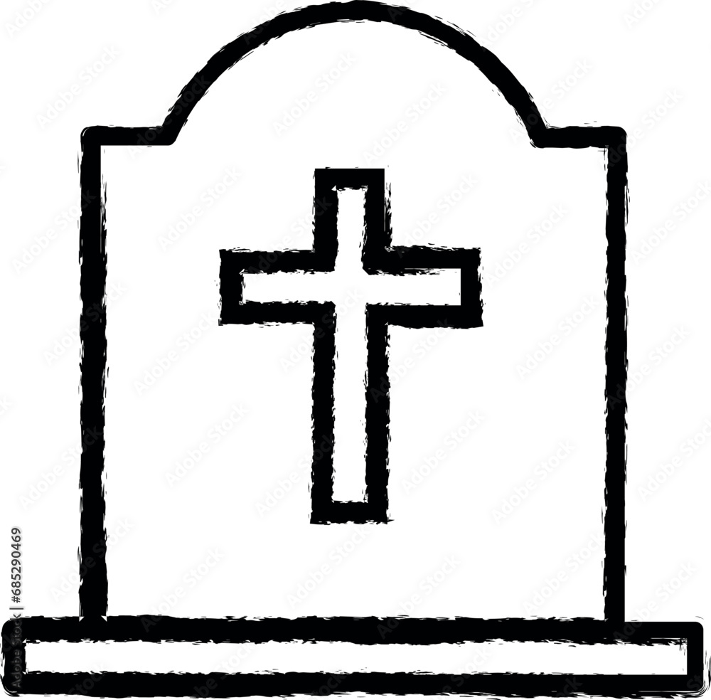 Poster grave with a cross outline icon grunge style vector