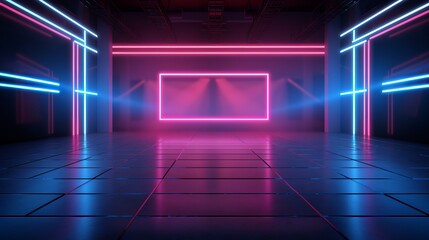 Empty scene featuring shiny neon lights for product showcase AI generated illustration