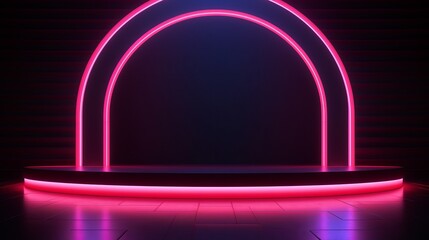 Empty spot with glowing neon lights ideal for product presentation  AI generated illustration