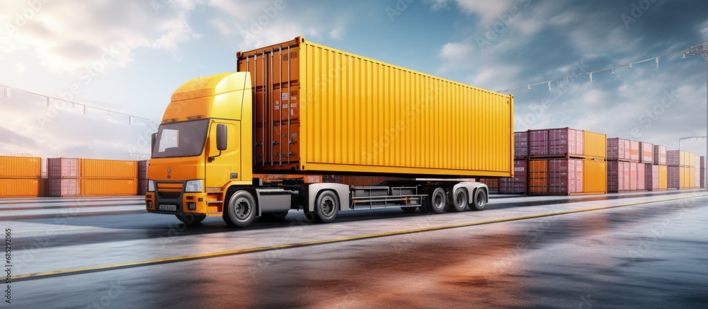 Poster The contemporary logistics system includes a loading terminal with container cars copy space image