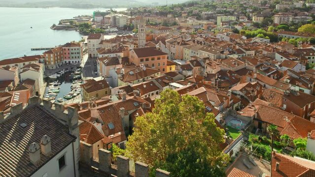 Aerial view of the Muggia old town, Trieste, Italy