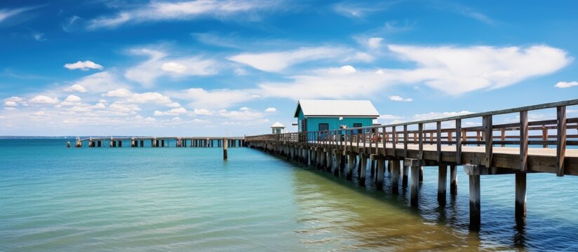 The Urangan pier in Hervey Bay Australia has public fish cleaning facilities and is popular among locals for fishing copy space image