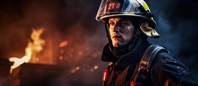 Photo of a thriving young firefighter on duty copy space image