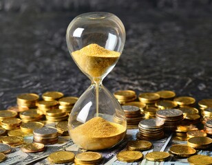 Tiempo Valioso: Reloj de Arena con Arena Dorada Representando Tiempo y Dinero