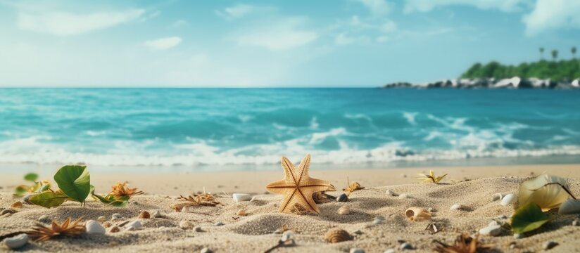 Sandy beach with foliage and room for text copy space image