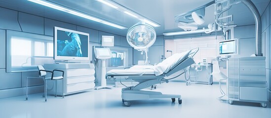 Fototapeta na wymiar Modern operating room equipped for complex operations copy space image