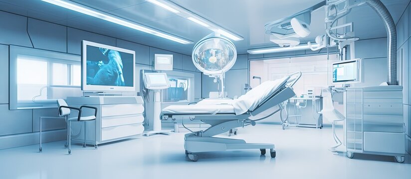 Modern operating room equipped for complex operations copy space image