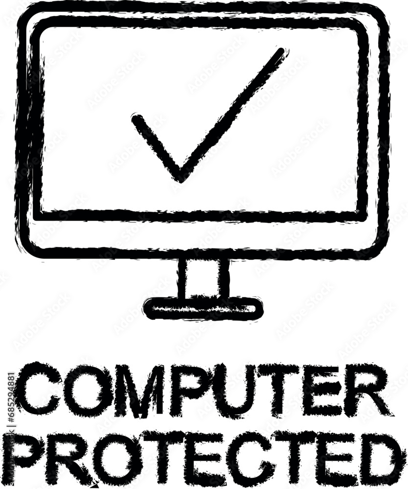 Poster computer protected outline icon grunge style vector