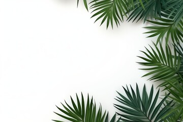 Green leaves of palm trees on a white background 