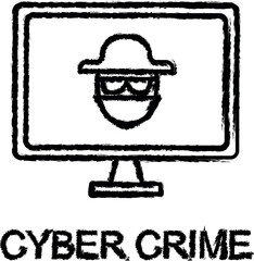 cyber crime outline icon grunge style vector