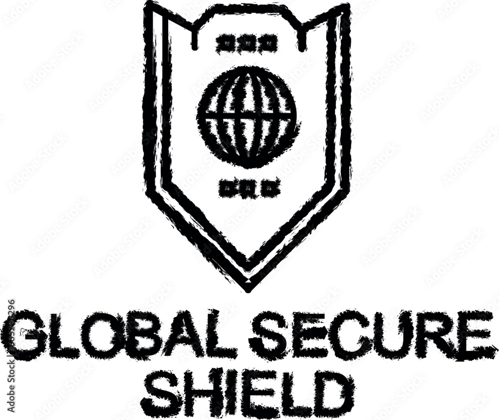 Poster global secure shield outline icon grunge style vector