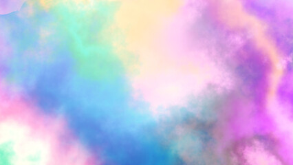 Abstract cloudy gradient background. Unicorn colorful rainbow clouds wide texture.