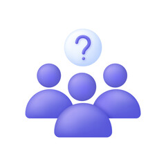 3D Crowd of people with question mark. Choice, problem solving concept. Support or inspection.
