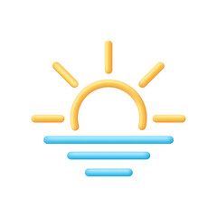 3D Sun with wave icon. Sunset and sunrise concept.
