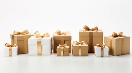 Gift boxes on a white background, AI generated Image - obrazy, fototapety, plakaty