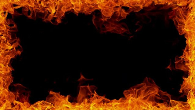 Super slow motion of fire flames frame isolated on black background. Filmed on high speed cinema camera at 1000 fps
