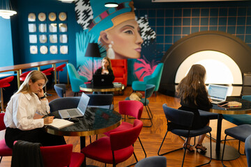 Business company project development in modern workspace. Employees prepare project in office....