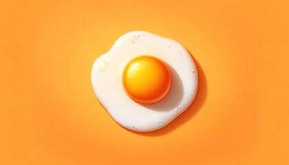 Fried egg on a warm orange background. Top view culinary concept.