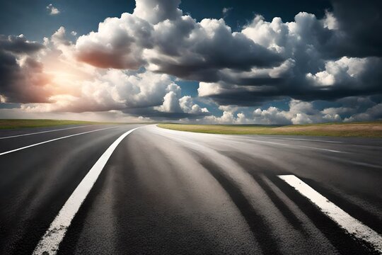 Asphalt race track road and sky clouds.Road ground background.