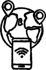 Location, smartphone, earth icon grunge style vector